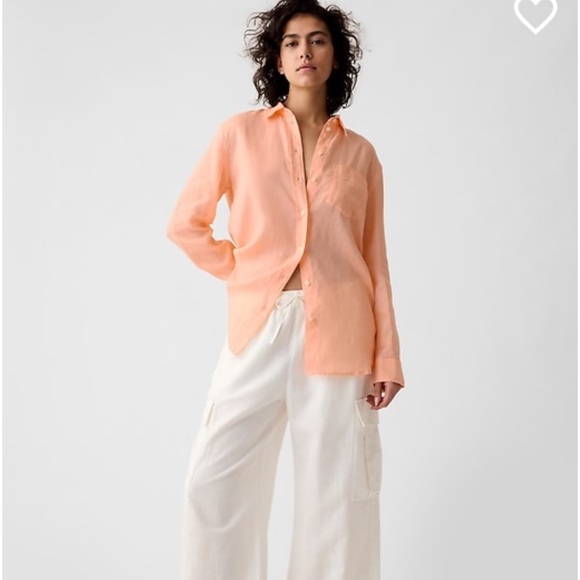 NWT GAP Peach 100% Linen Relaxed Boyfriend Button Down Shirt - Picture 3 of 7